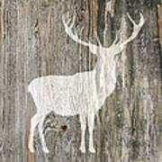 Rustic White Stag Deer Silhouette On Wood Right Facing Poster