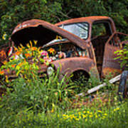 Rusty Truck Flower Bed - Charming Rustic Country Poster