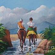 Sabanero And Wife Crossing A River Poster
