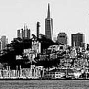 San Fran Skyline Panorama Black And White Poster