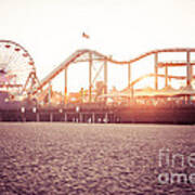 Santa Monica Pier Roller Coaster Retro Photo Poster