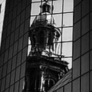 Santiago Metropolitan Cathedral Reflected In Modern Glass Clad Office Block Chile Poster