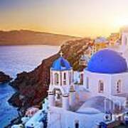 Santorini Greece At Sunset Poster