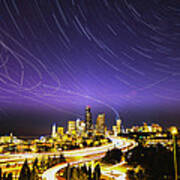 Seattle Down Town In Star Trail Poster