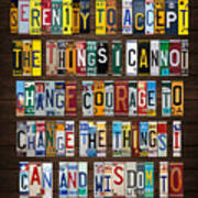 Serenity Prayer Reinhold Niebuhr Recycled Vintage American License Plate Letter Art Poster