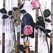 Shabby Chic Cottage Romantic Pink Roses Garden Tools Poster