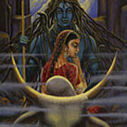 Shiva Parvati. Night In Himalayas Poster