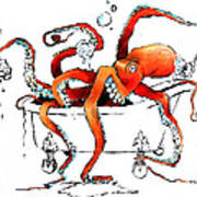 Silly Octopus Taking A Bath Poster