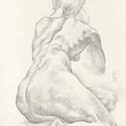 Sitting Female Nude In 4b Graphite With Twin Pony Tails Seen From Behind Looking Up To Her Left Poster