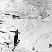 Skier Leaping Over A Valley Poster