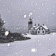 Snowing At West Quoddy Head Lighthouse Poster
