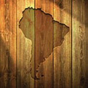 South America Map On Lit Wooden Poster