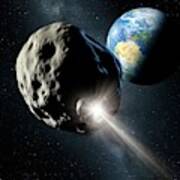 Spacecraft Colliding With Asteroid Poster