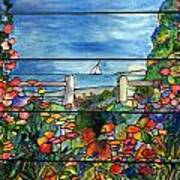 Stained Glass Tiffany Landscape Window With Sailboat Poster