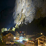 Staubbach Falls At Night In Lauterbrunnen Switzerland Poster