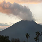 Steaming Volcano At Sunset Mount Poster