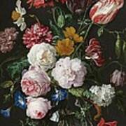 Still Life With Flowers In Glass Vase Poster