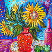 Still Life with Sunflowers apples and bottle Painting by Roberto ...