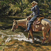 Man On Horse Cooling Feet Poster