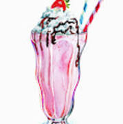 Strawberry Milkshake With Whipped Cream Poster