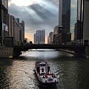 Sun Setting On The Chicago River Poster