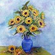 Sunflowers And Blue Vase Poster