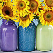 Sunflowers In Painted Mason Jars Poster