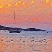 V Sunset Harbor With Birds - Vertical Poster