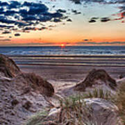 Sunset Over Formby Beach Through Dunes Poster