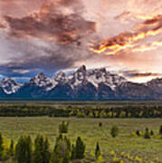 Sunset Over The Tetons Poster
