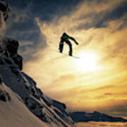 Sunset Snowboarding Poster