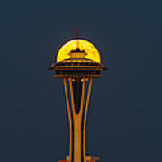 Super Moon At Space Needle Deck Poster