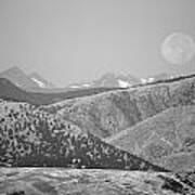 Supermoon Over Colorado Rocky Mountains Bw Poster
