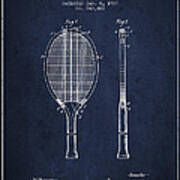 Tennis Racket Patent From 1907 - Navy Blue Poster