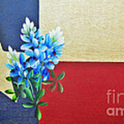 Texas Flag With Bluebonnets Poster