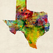 Texas Watercolor Map Poster