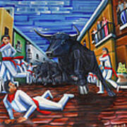 The Bull Run In Pamplona Poster