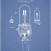 Thomas Edison Electric Light Patent From 1880 - Light Blue Poster