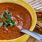 Tomato And Basil Soup With Grilled Cheese Panini Poster