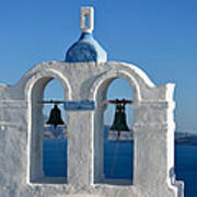 Traditional Belfry In Santorini Island Poster