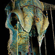 Turquoise And Gold Illuminating Steer Skull Poster