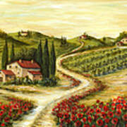 Tuscan Road With Poppies Poster