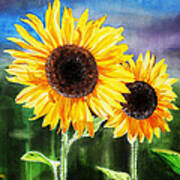 Two Suns Sunflowers Poster