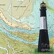 Tybee Island Lighthouse Ga Nautical Chart Map Art Cathy Peek Poster