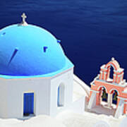 Typical Orthodox Greek Church In Oia Poster