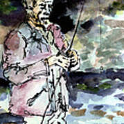 Uncle Paul Fishing In The Pyrenees Mountains Poster