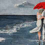 Under Our Umbrella - Modern Impressionistic Art - Romantic Scene Poster