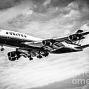United Airlines Airplane In Black And White Poster