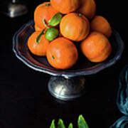 Unripe Mandarin With Leaves Poster