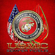 U. S. Marine Corps U S M C Emblem On Red Poster